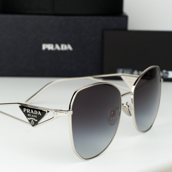 BRAND NEW Prada Women Sunglasses Silver Grey Gradient Geometric PR57YS 1BC5D1 - Picture 1 of 11